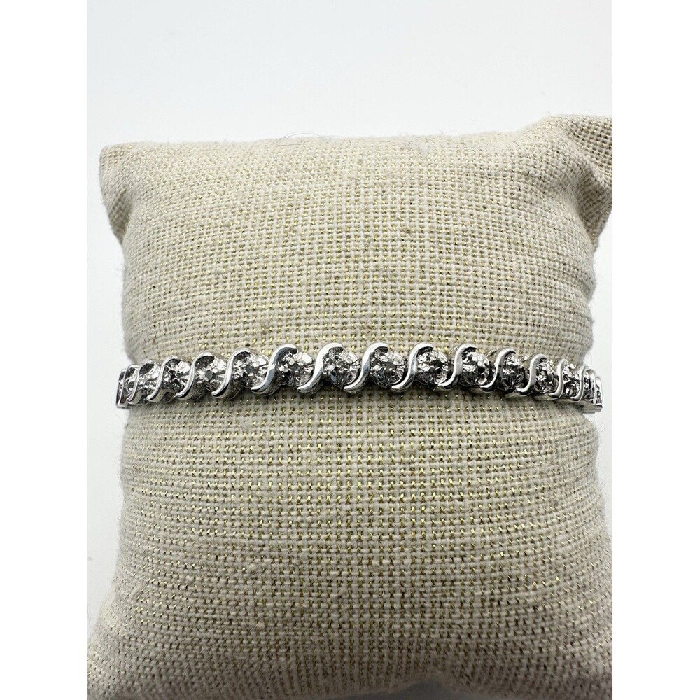 Platinum Over Sterling Silver Genuine Diamond Tennis Bracelet 7.25”